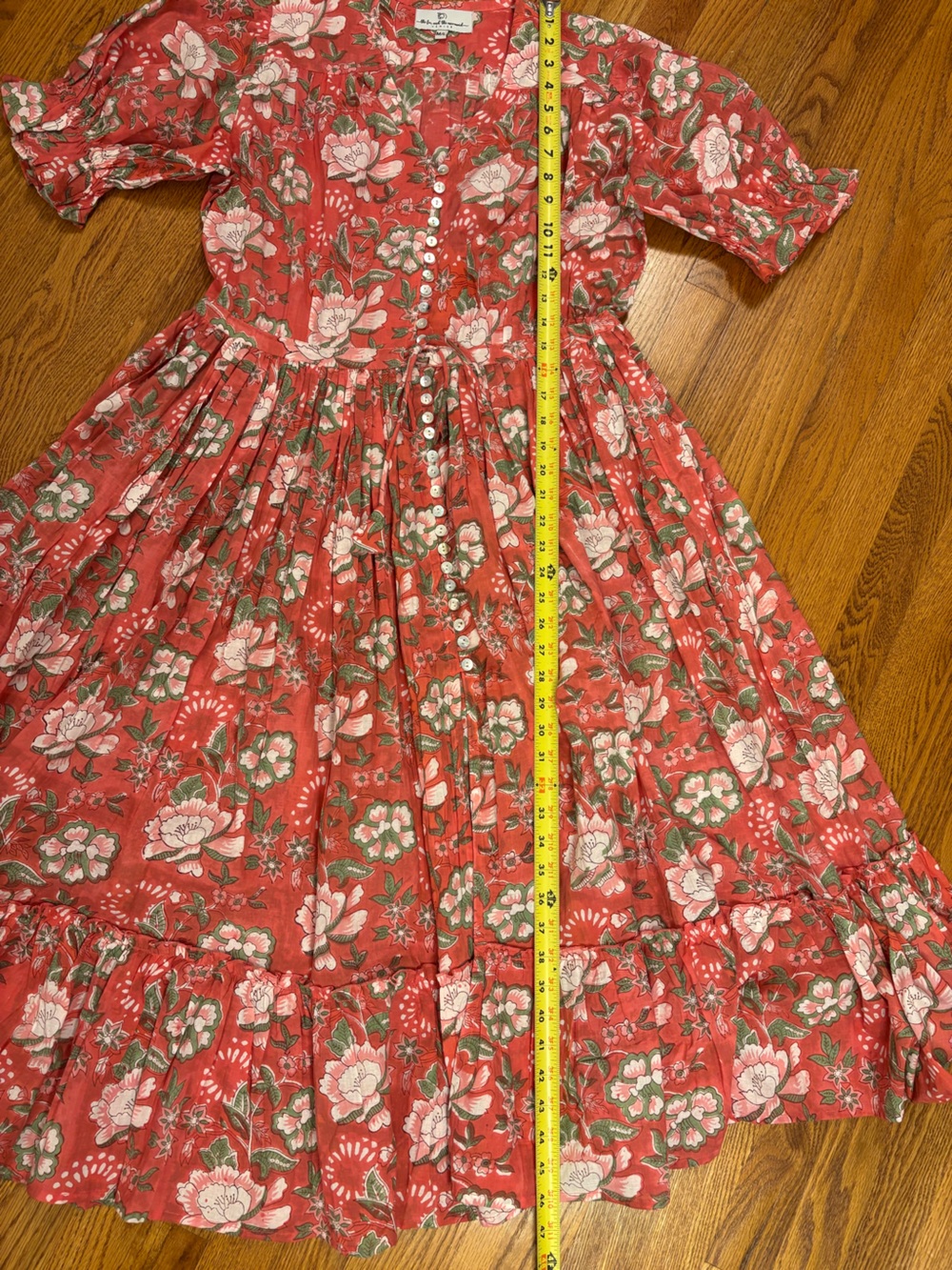 The Fox &the Mermaid Venice Floral Boho Midi Dress coral cotton peasant prairie - Picture 11 of 13